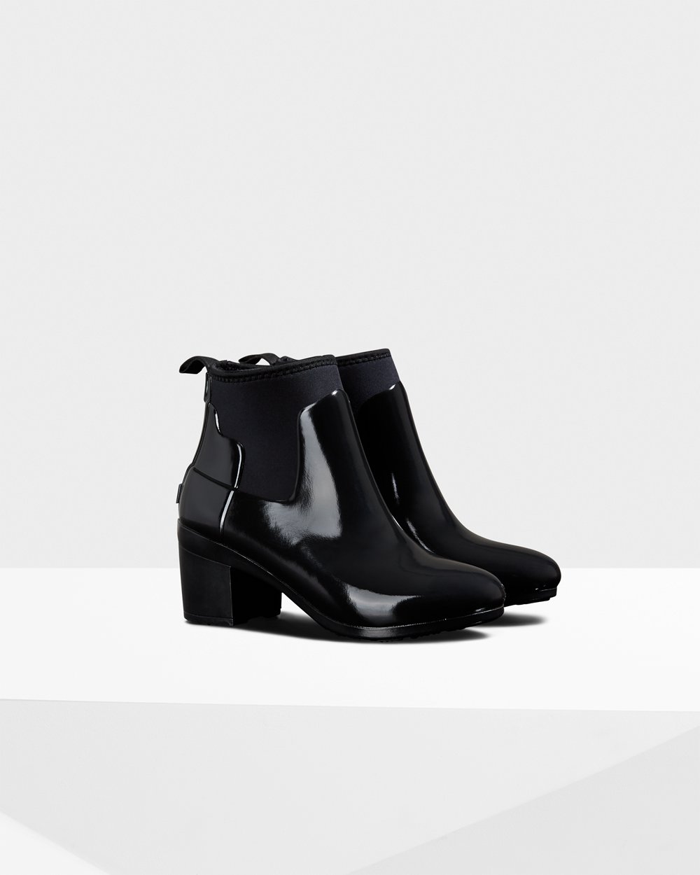 Women Hunter Refined Slim Fit Gloss Mid | Heeled Boots Black | NZ-4891-OTKE